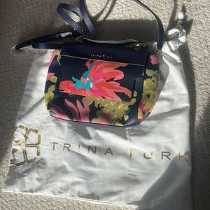 Trina Turk floral leather bag with pink interior, dust bag included